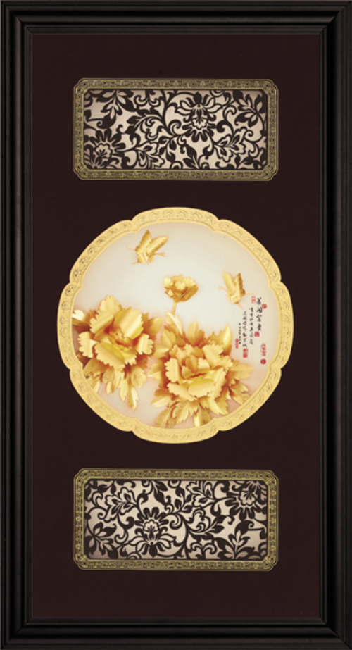 純金箔圓滿藝術立體金箔畫-花開富貴示意圖