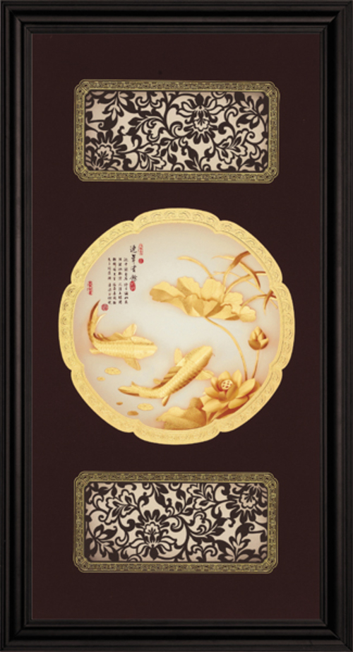 純金箔圓滿藝術立體金箔畫-連年有餘示意圖
