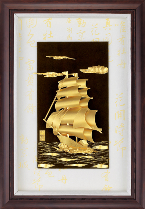 純金箔小彩金藝術立體金箔畫-一帆風順示意圖