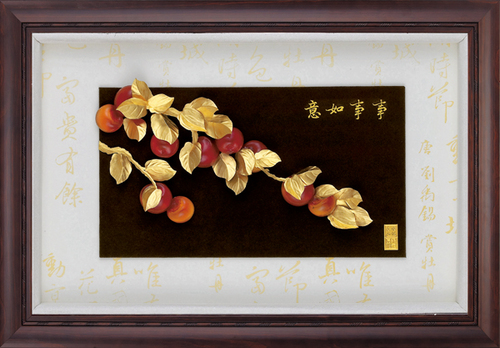 純金箔小彩金藝術立體金箔畫-事事如意示意圖