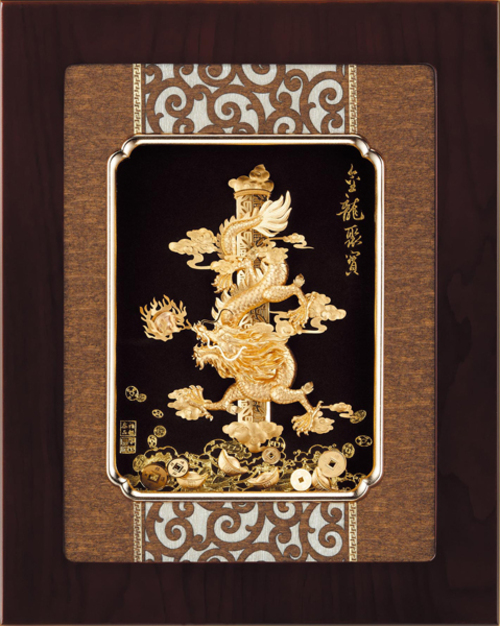 純金箔雲采藝術立體金箔畫-金龍聚寶(中)示意圖