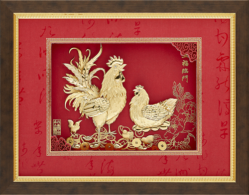 純金箔鴻福藝術立體金箔畫-五福臨門示意圖