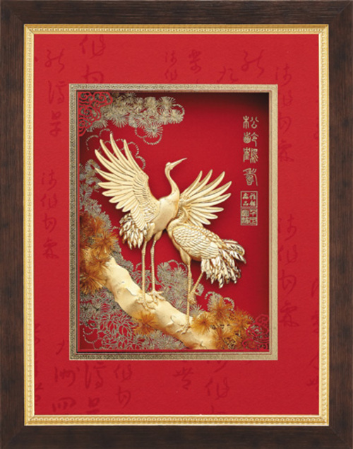 純金箔鴻福藝術立體金箔畫-松齡鶴壽示意圖