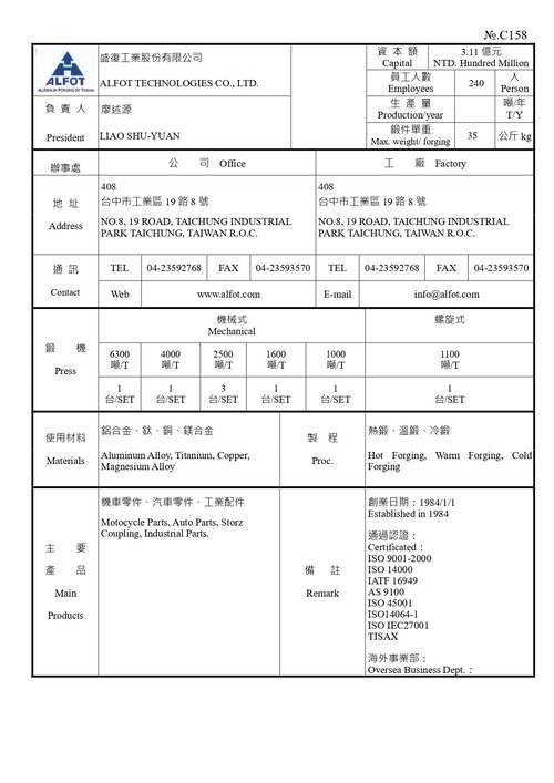 盛復工業股份有限公司示意圖