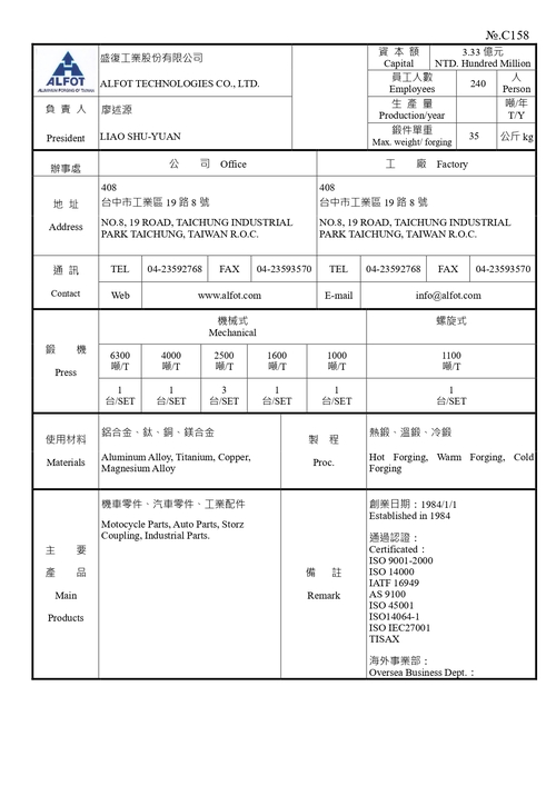 盛復工業股份有限公司示意圖