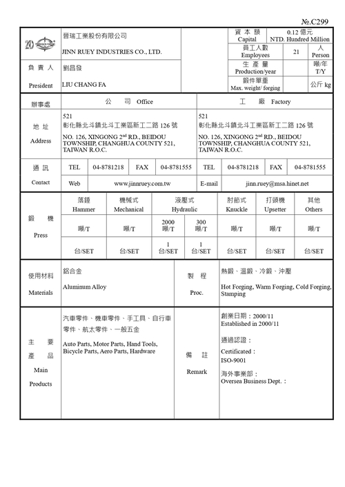 晉瑞工業股份有限公司示意圖