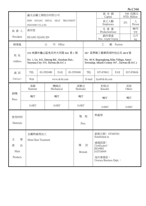 鑫光金屬工業股份有限公司示意圖
