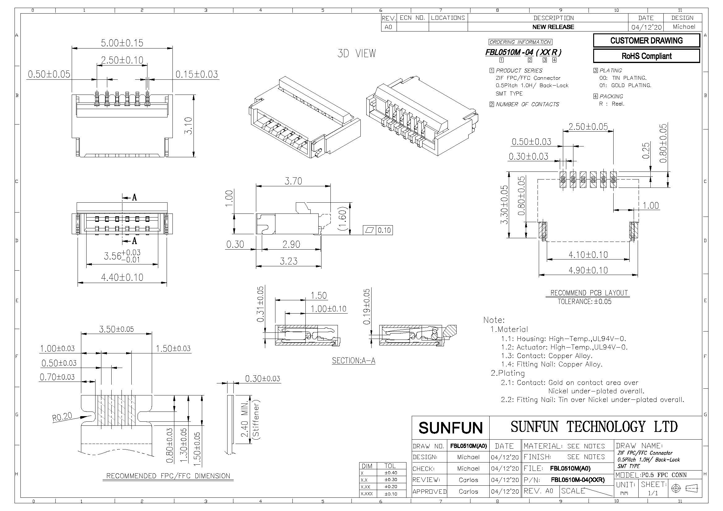 FBL0510M(後掀代扣-P0.5/1.0H)) | Waterproof Type C connector | 三芳科技有限公司