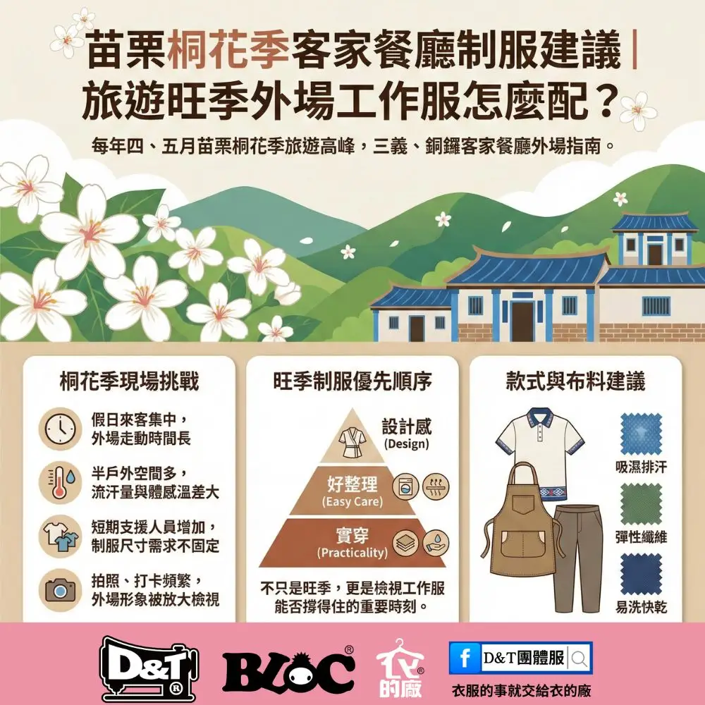 苗栗桐花季客家餐廳制服建議｜旅遊旺季外場工作服怎麼配？