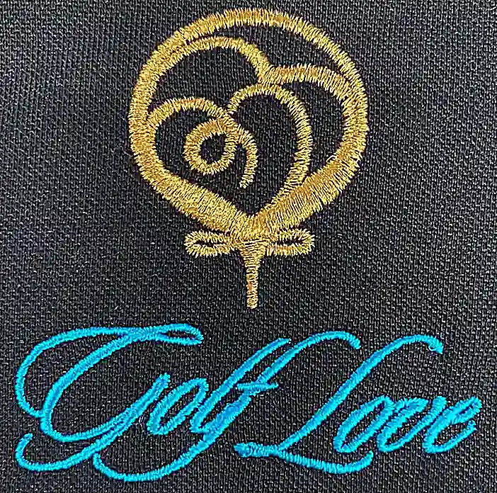 Golf Love 金色高爾夫球桿心形刺繡 團體服刺繡範例 D&T衣的廠