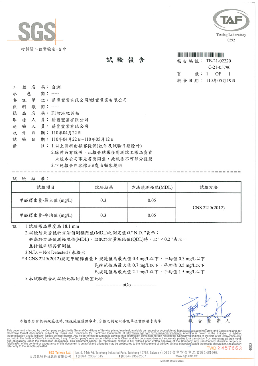 F1防潮粒片板(甲醛)
