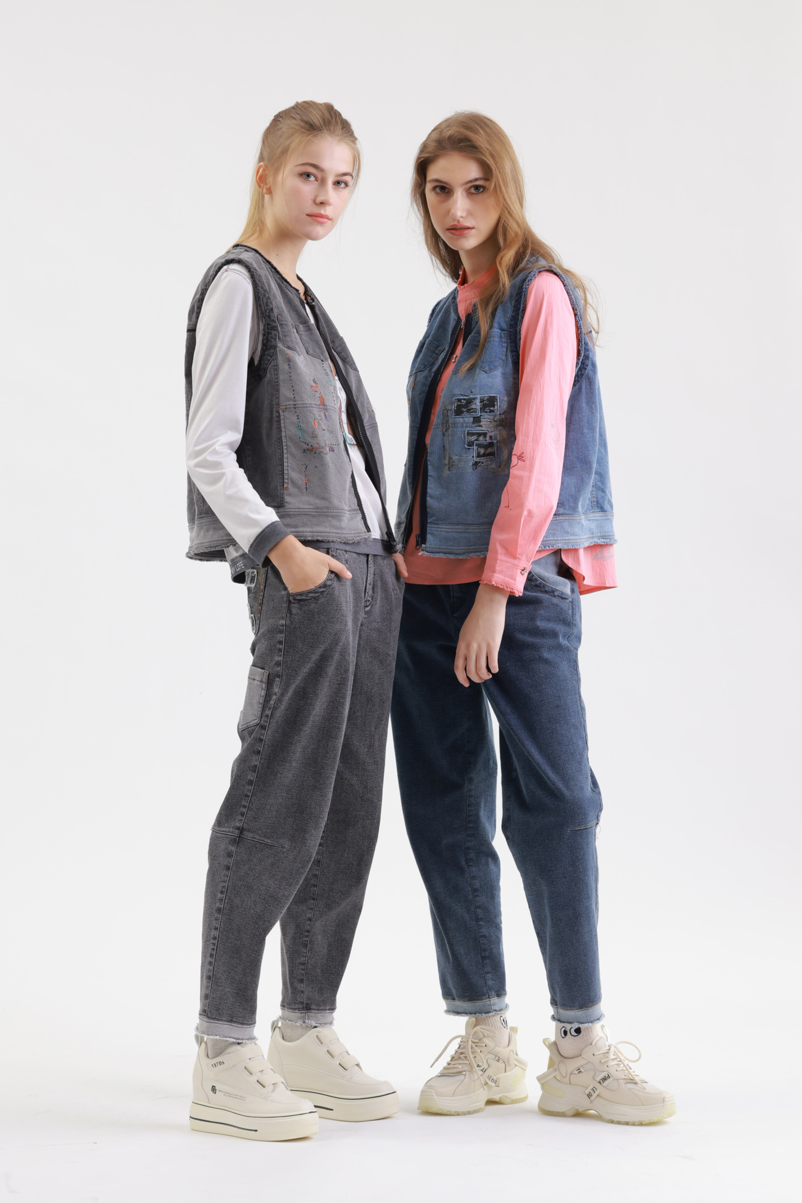 多工藝牛仔短版背心示意圖