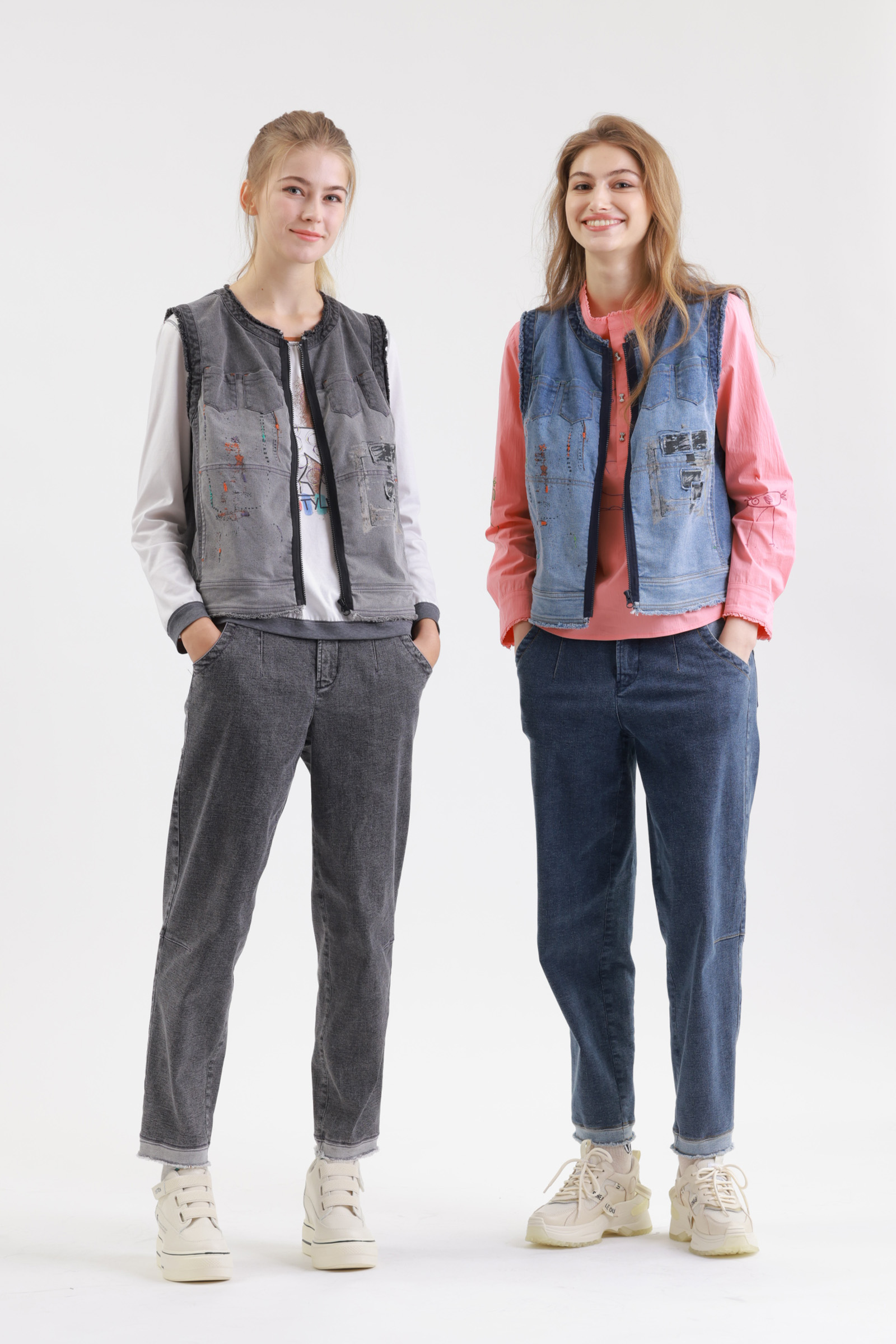 復古洗色舒適刷毛牛仔褲示意圖