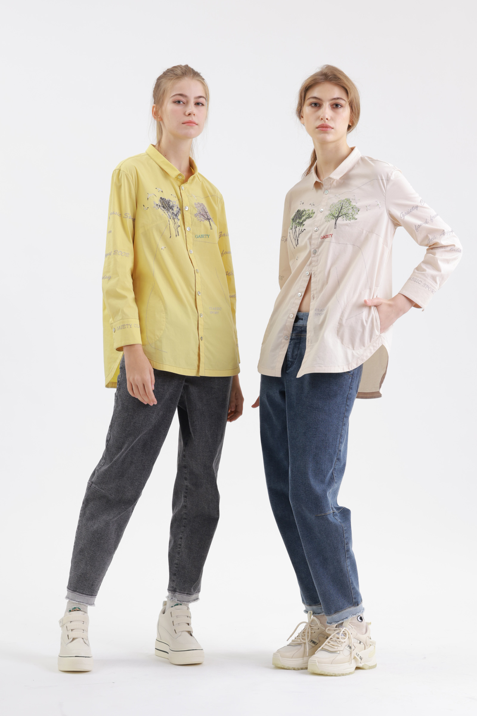 刺繡中長版襯衫示意圖