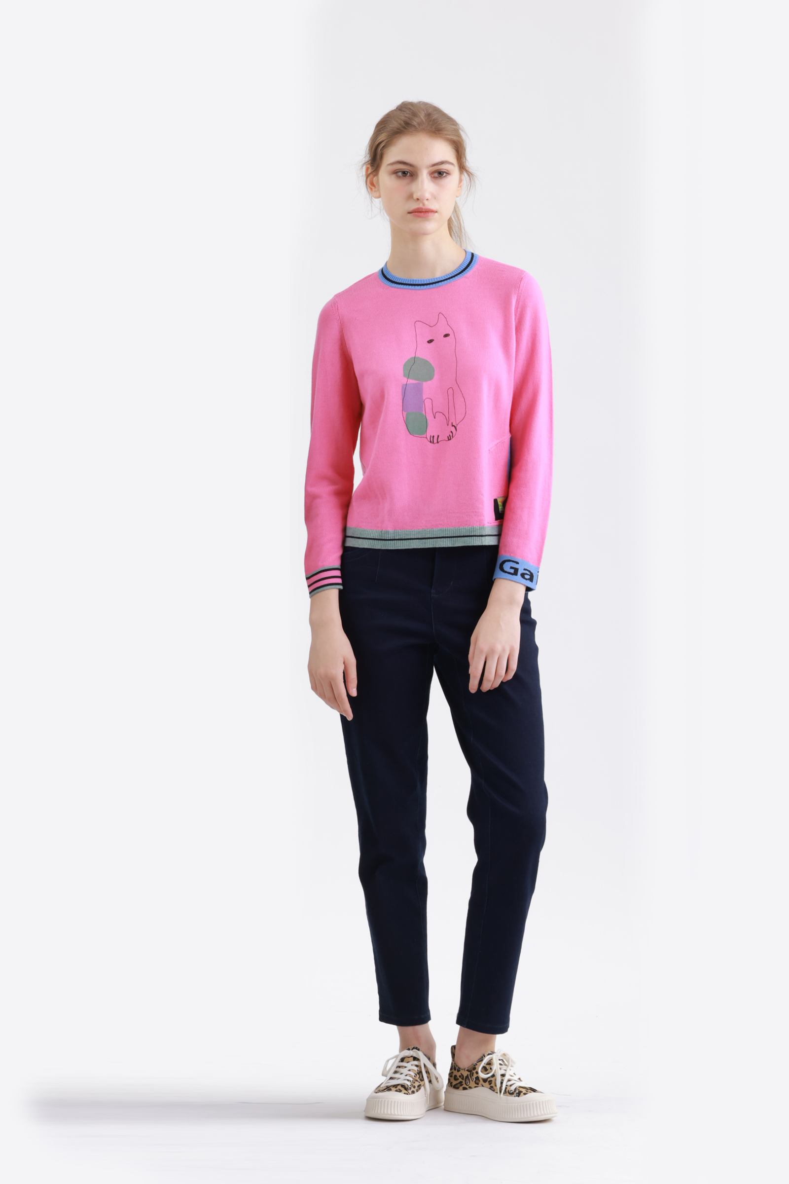 跳色趣味純羊毛上衣示意圖