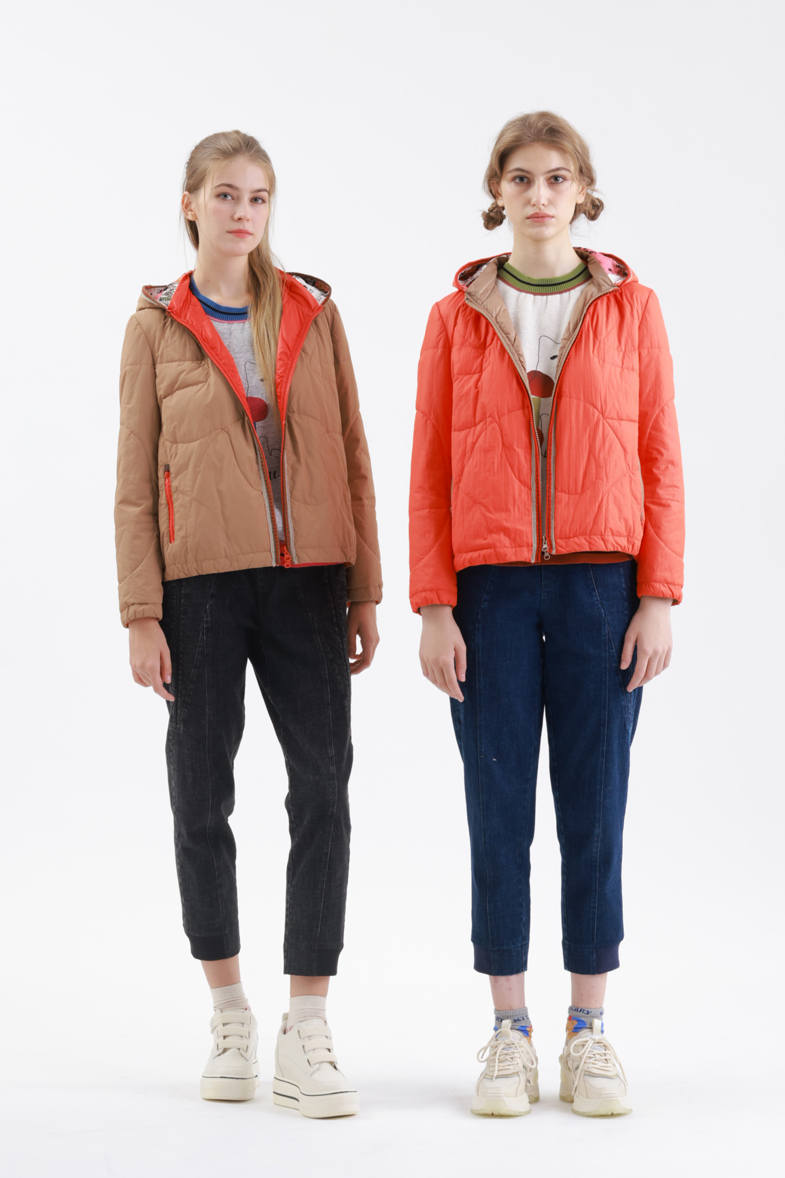 撞色厚暖帶帽羽絨外套示意圖