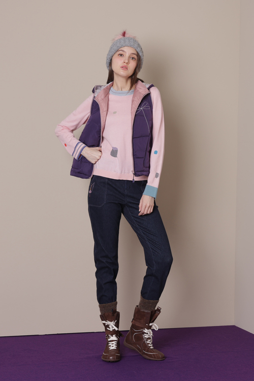 超彈洗練刺繡合腿牛仔褲示意圖