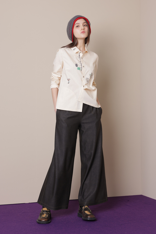 防皺垂墜闊腿褲示意圖