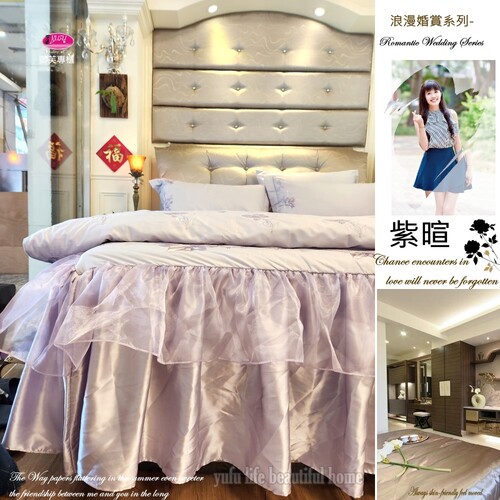 法式浪漫婚賞系列『紫暄』6*7尺/床罩組/紫色【御芙專櫃】六件套高觸感精梳棉/特大KING示意圖