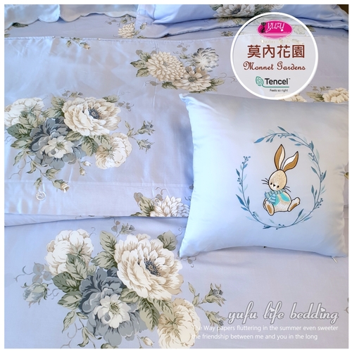 『莫內花園』藍/3.5*6.2尺/三件套(床包+薄被套組)【御芙專櫃】300織/高觸感天絲棉60s/單人加大示意圖