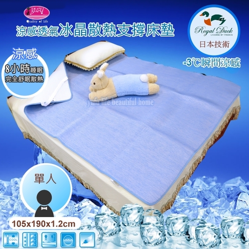 Royal Duck ▎－3℃涼感冰晶墊/3D透氣床墊 ▎日本技術∥8小時恆溫COOL冰涼感【105*190*1.2cm】單人示意圖