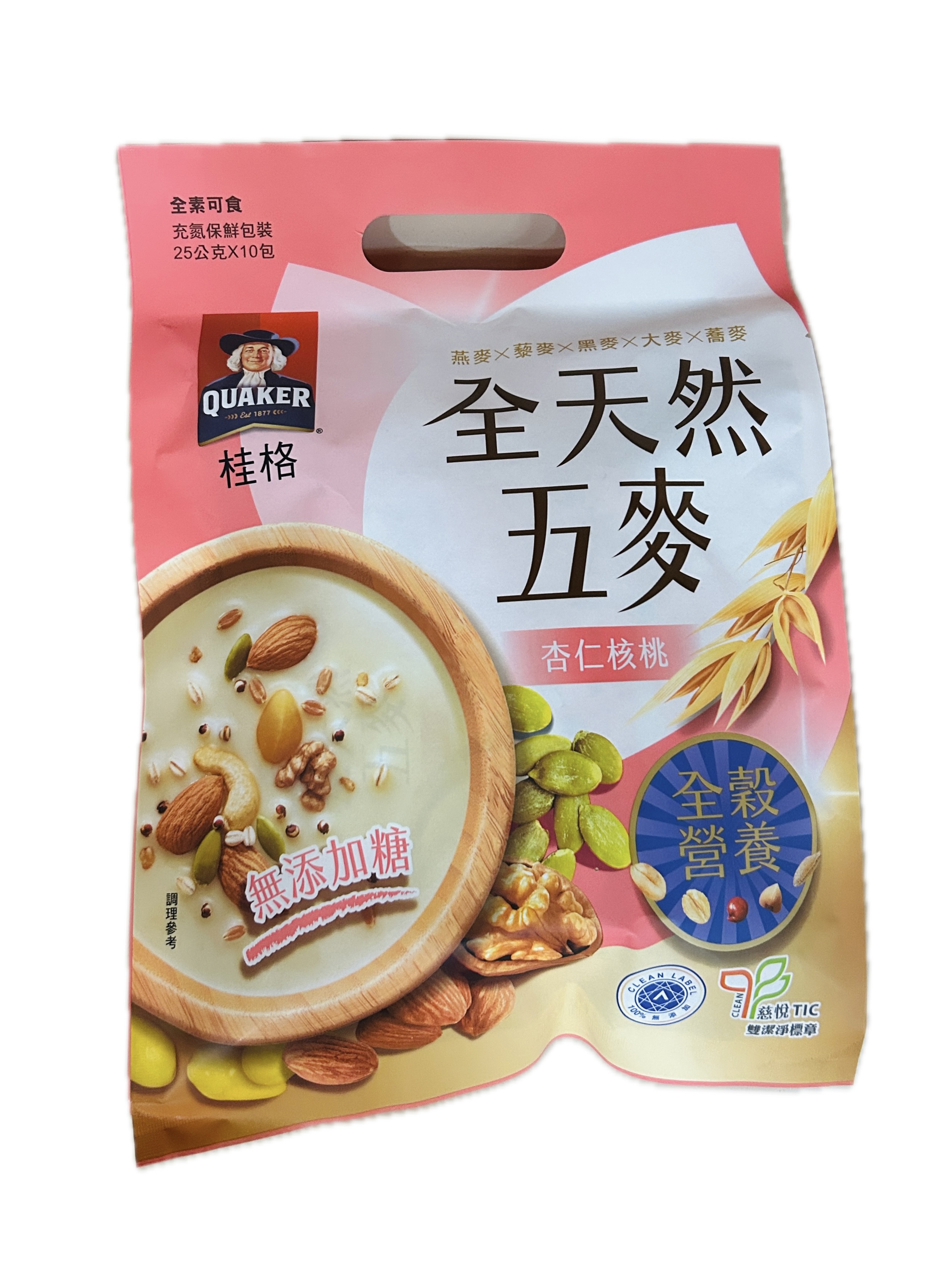 桂格杏仁五麥穀珍袋裝示意圖