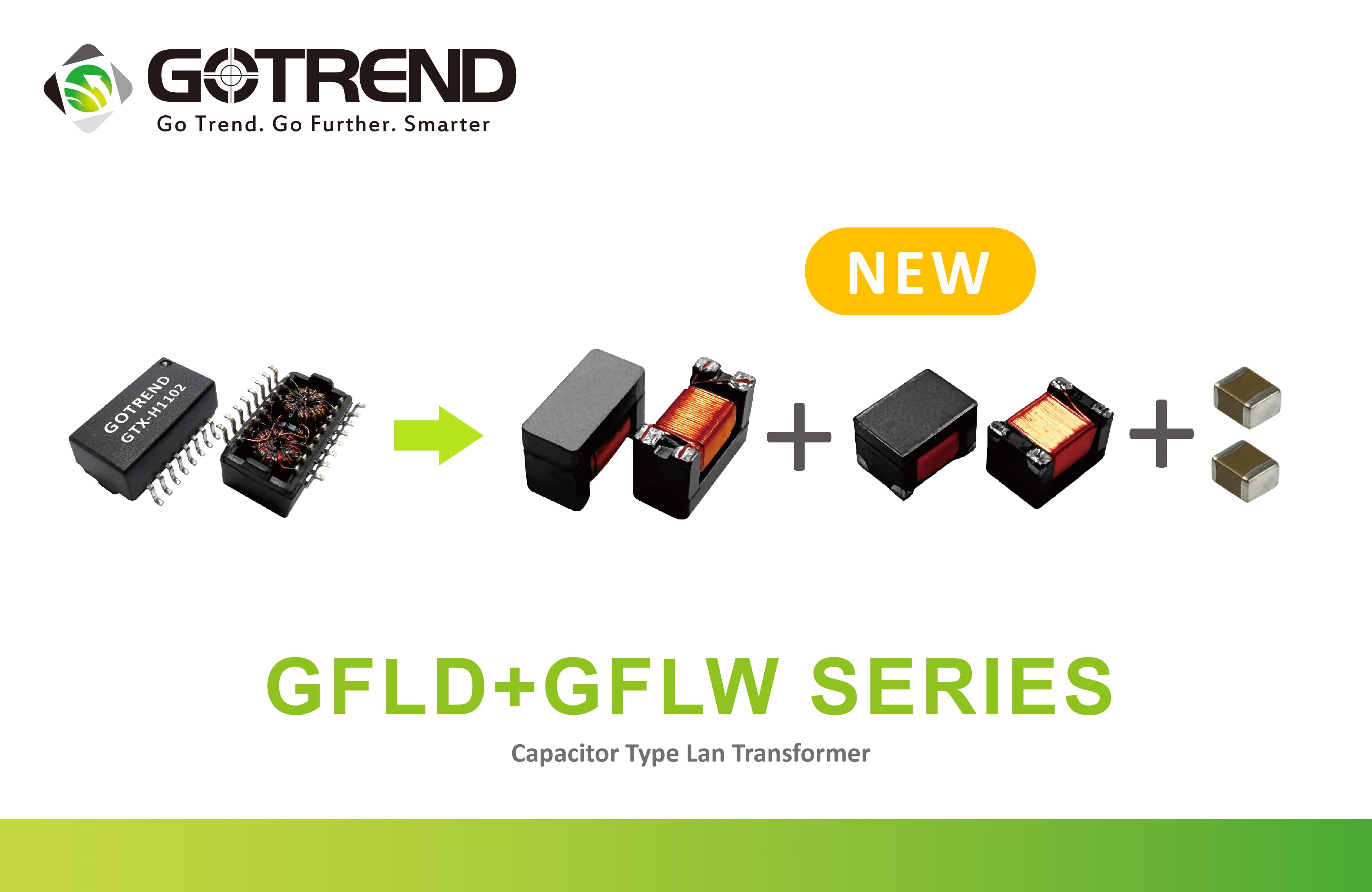 Capacitor Type Lan Transformer makes its debut, offering stable signal transmission and production automation.【GFLD Series、GFLW Series】GOTREND