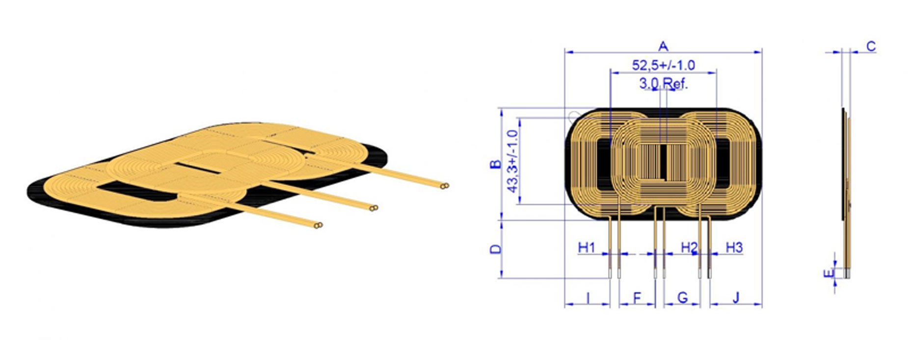 GW-3coil & Series Qi MP-A13-車用無線充電三線圈-GW外型尺寸