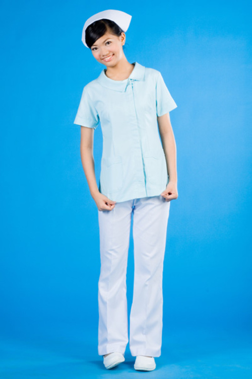 B45266#粉藍色短袖護師服褲裝示意圖