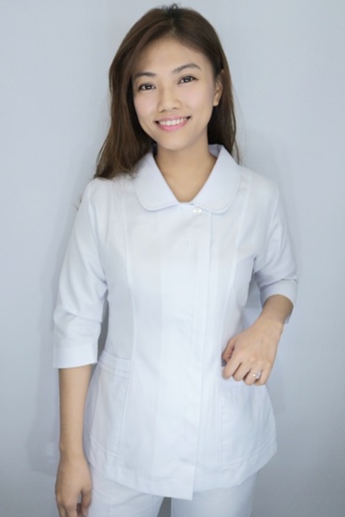 TB30017#白色七分袖護師服單上衣示意圖