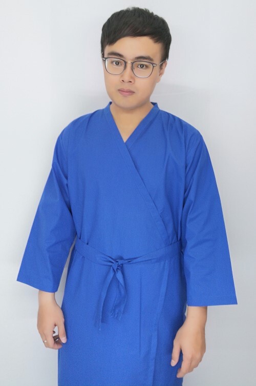 A21308#寶藍色和服式病人服示意圖
