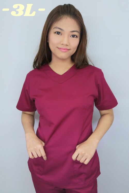 B38076_3L#暗紅色V領短袖護師褲裝示意圖