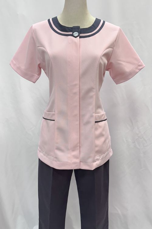 B59026c#科技機能布-淡粉紅色短袖護師服褲裝示意圖