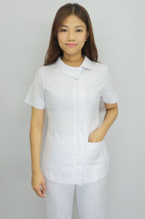 B45016#白色短袖護師褲裝示意圖