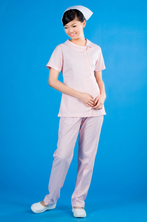 TB45026#粉紅色短袖護師服上衣示意圖