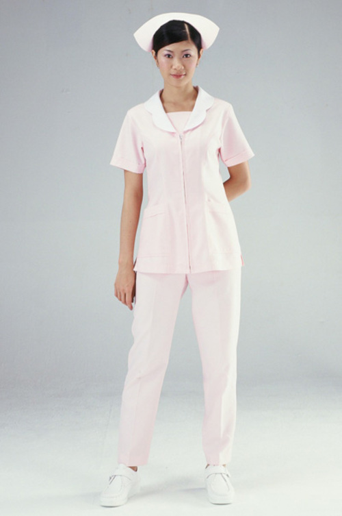 B01026d#粉紅色短袖護師服褲裝示意圖
