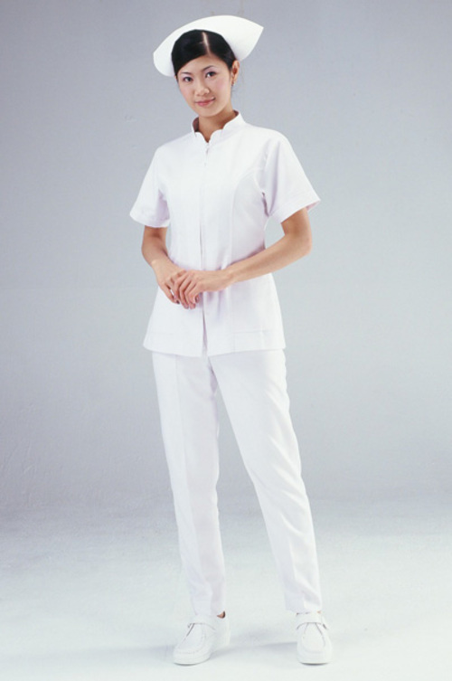 B13016#白色短袖護師服褲裝示意圖