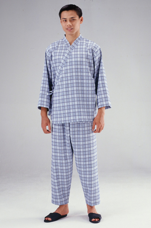 B18128#格紋長袖和服式病人服套裝(以現有花色為主)示意圖
