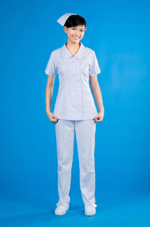 B30016#白色短袖護師褲裝示意圖