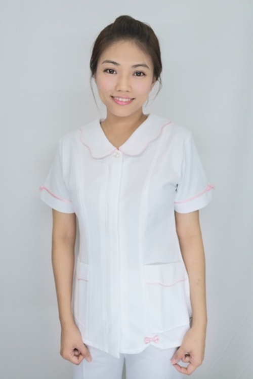 B31016a#彈性布-白色鑲邊短袖護師褲裝示意圖