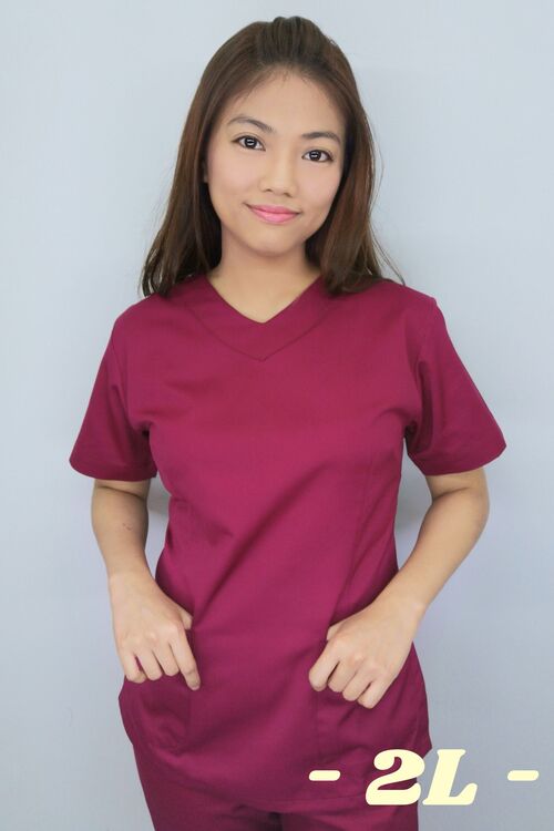 現貨B38076_2L#暗紅色短袖護師褲裝示意圖