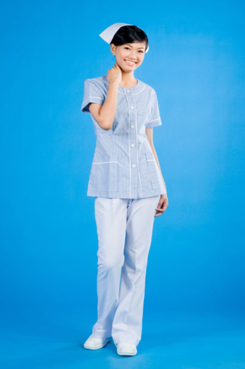 B53146a#細藍白條紋短袖護師服褲裝示意圖