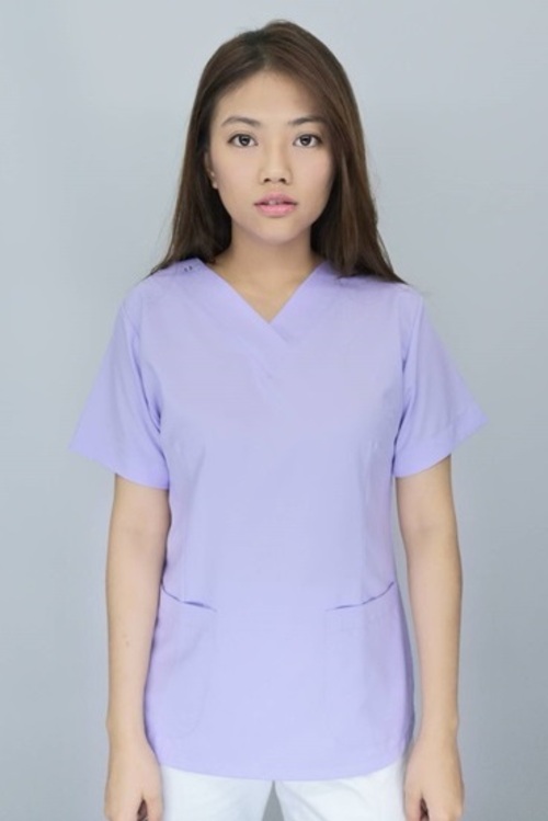 褲裝 /【 B61066_1 】淡粉紫色 短袖護師服 (免燙快乾彈力布)示意圖