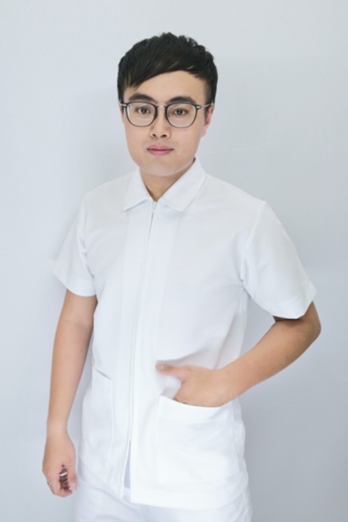 B68016#彈性布 - 白色短袖男護師服褲裝示意圖