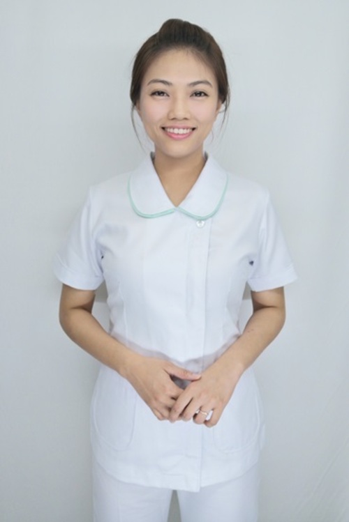B80016a#白色鑲邊短袖護師褲裝示意圖