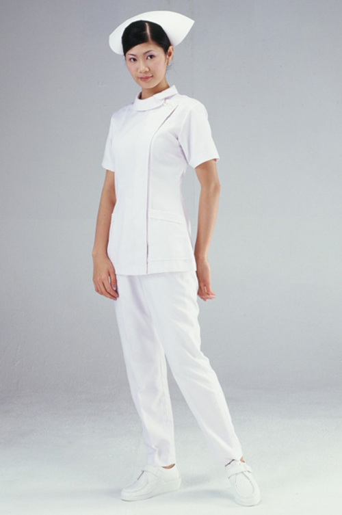 TB11016#白色短袖護師服單上衣示意圖