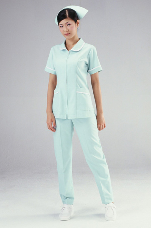 TB12036b#粉綠色短袖護師服單上衣示意圖
