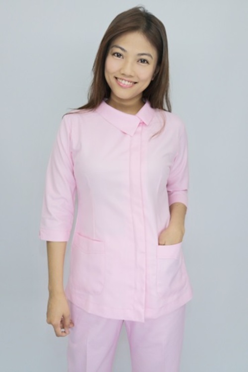 TB45027#粉紅色七分袖護師服單上衣示意圖