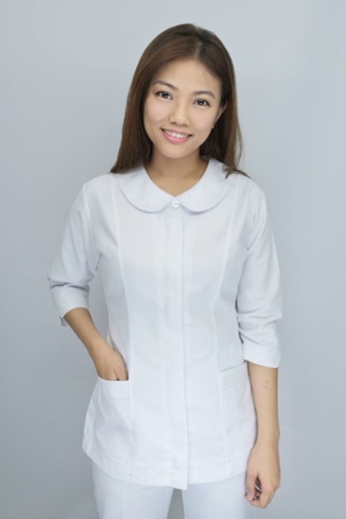 TB50017#白色七分袖護師服單上衣示意圖