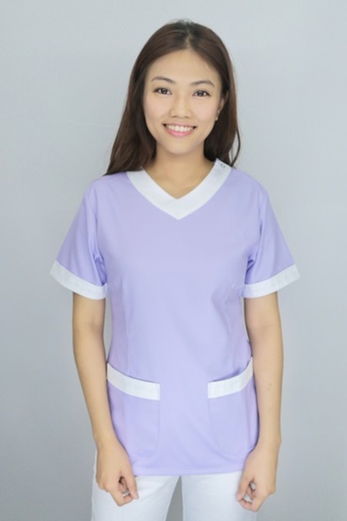 上衣TB38066c // 深粉紫色短袖護師服單上衣示意圖